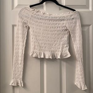 Off shoulder white semi crop rouched top